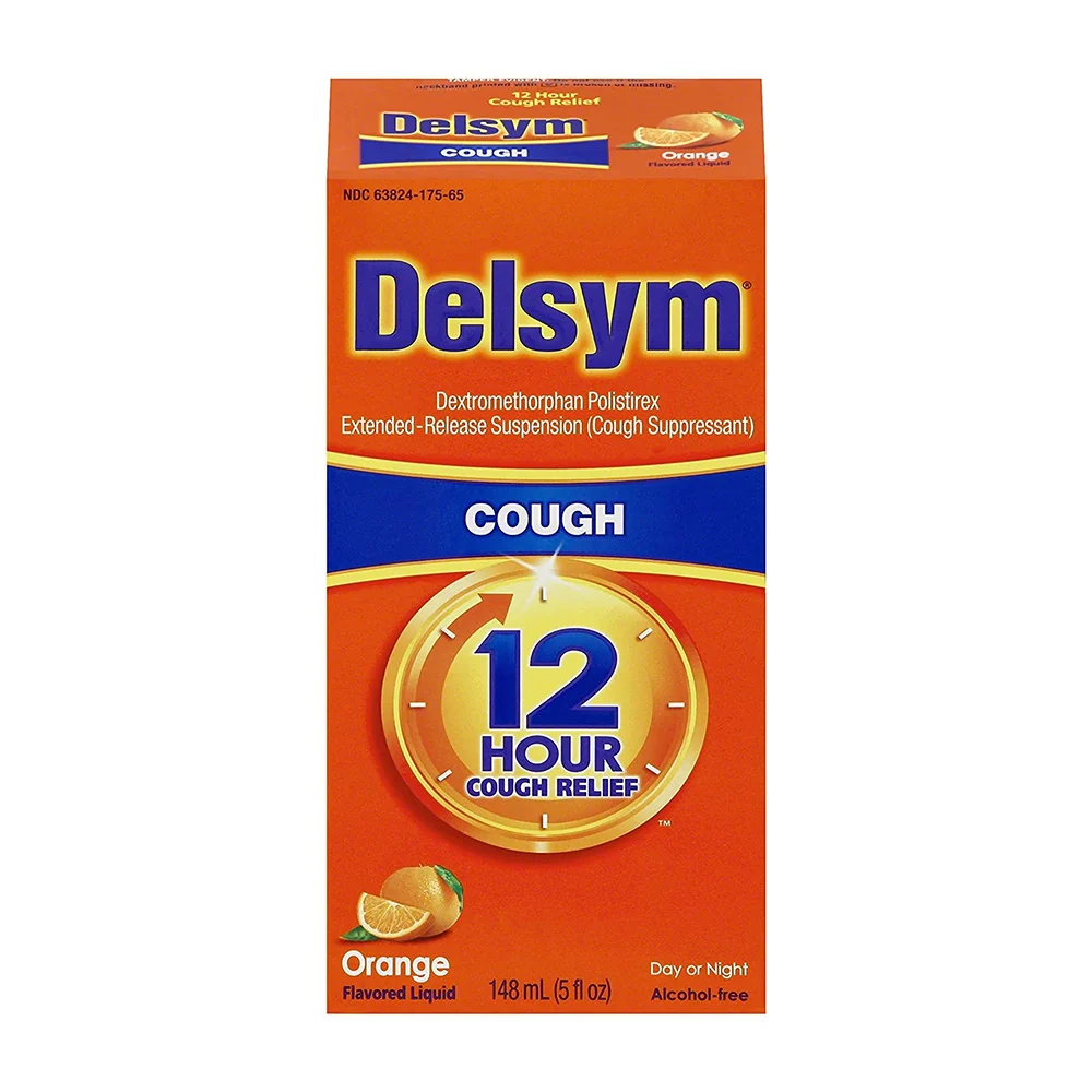 Detailed Delsym Cough Suppressant 12 Hour Cough Relief Syrup Orange Flavor - 5 Oz Original