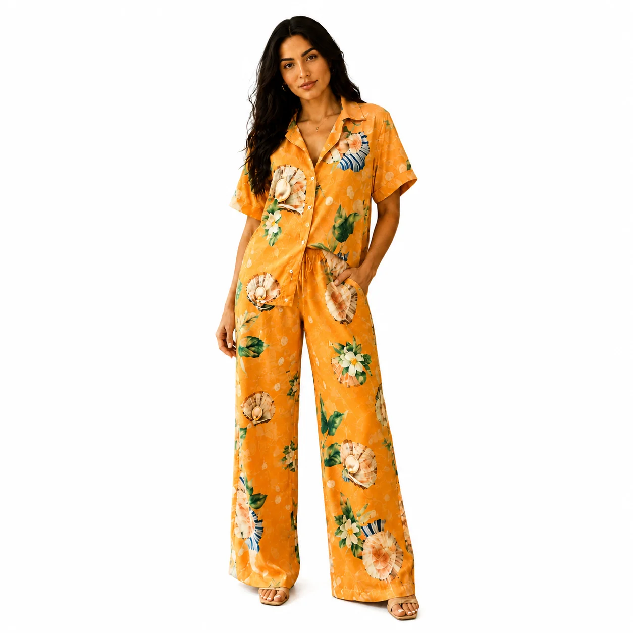 Organic Endless Moon Golden Seashell Wide-Leg Pant Set First-Class