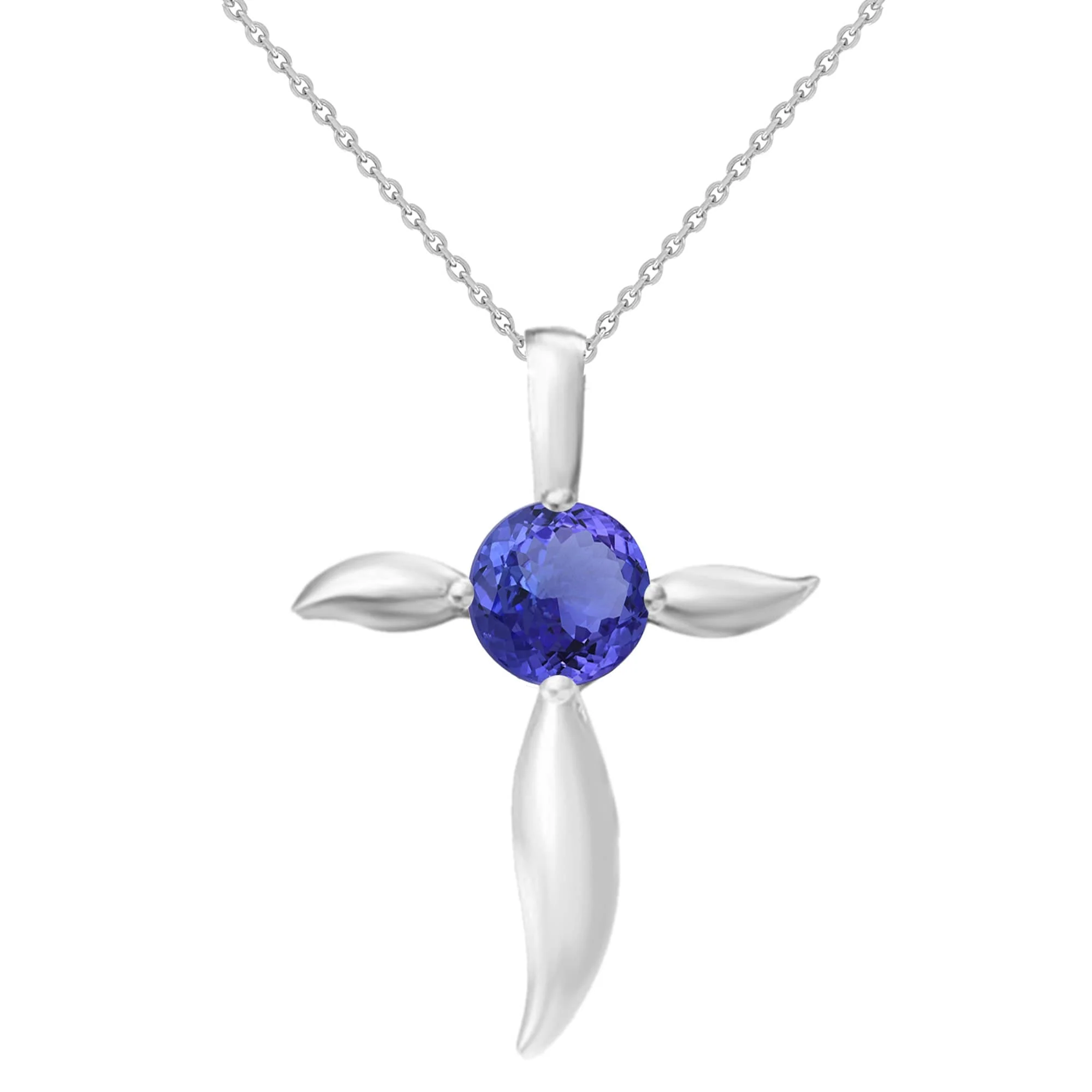 Original Design V3 Jewelry Sterling Silver Round Shape Natural Tanzanite Cross Pendant with 18 Chain Excellent