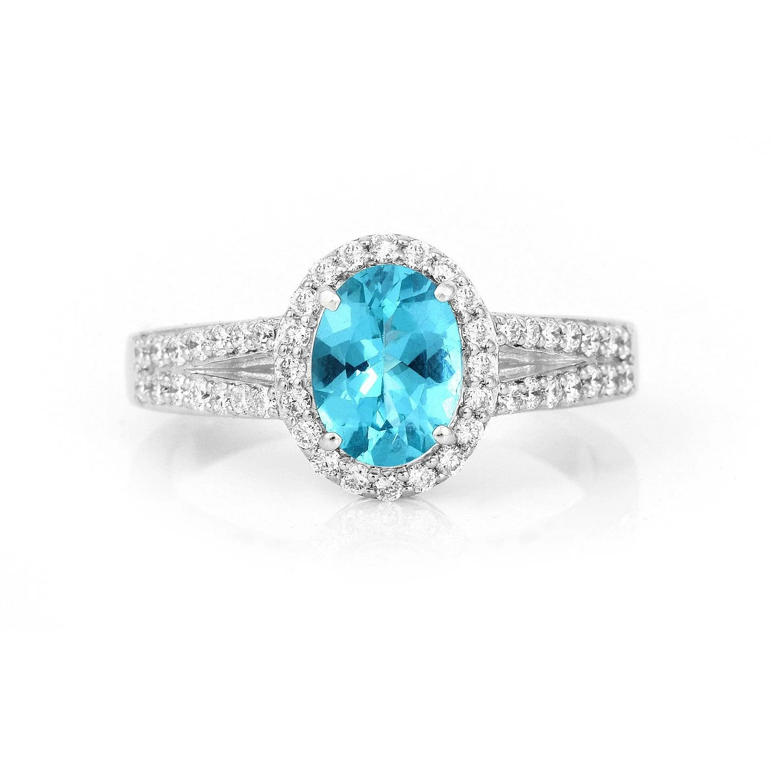 Optimized Natural Blue Paraiba Apatite Oval Halo Ring Classic