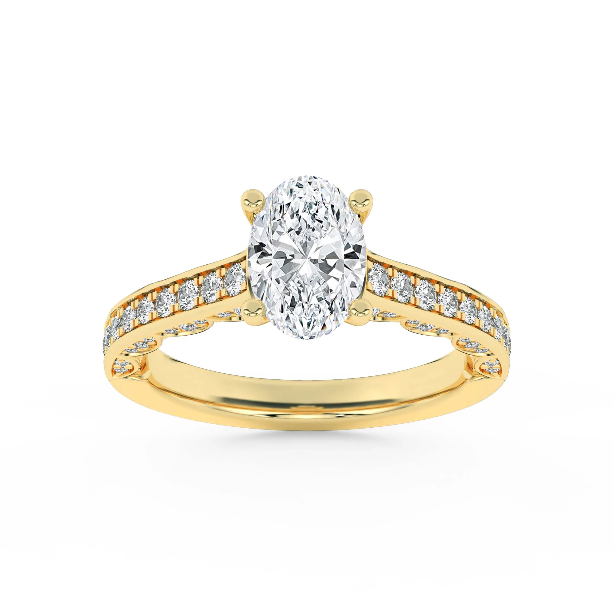 Superior 2 Ct Oval F Lab Grown Diamond Prong 14K Yellow Gold Accented Engagement Ring Solid