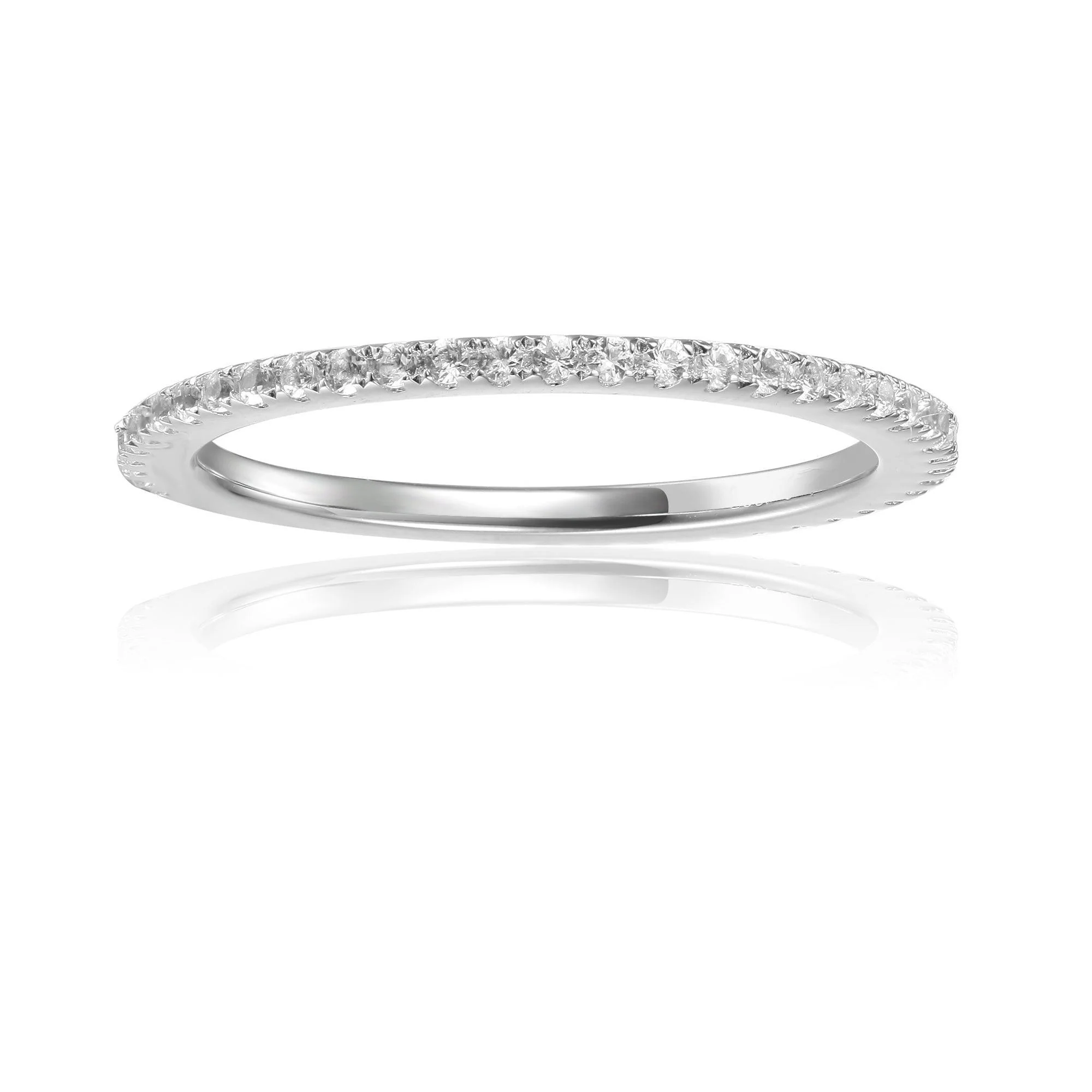 Safe 0.01 Ct Round White Sapphire Prong Silver Pave Ring Reliable