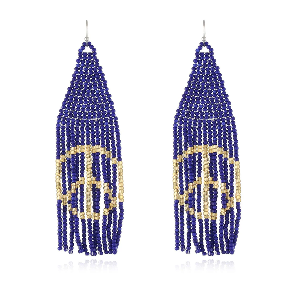 Next-Generation Blue White Howlite Peace Sign Tassel Drop Earrings Clean