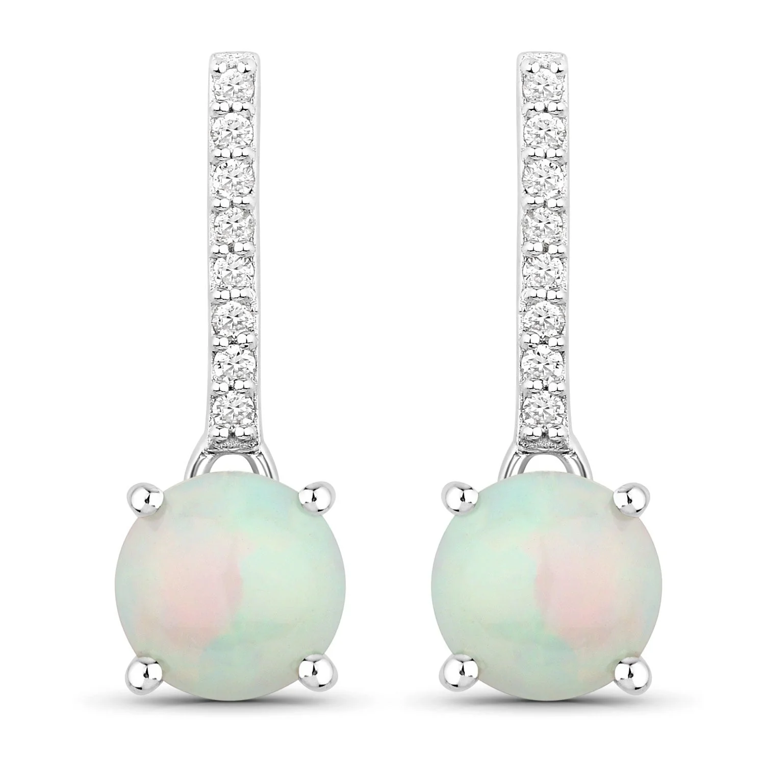 Fast 1.00 Ct Round White Ethiopian Opal Lab Diamond Prong Silver Dangle Earrings Breathable