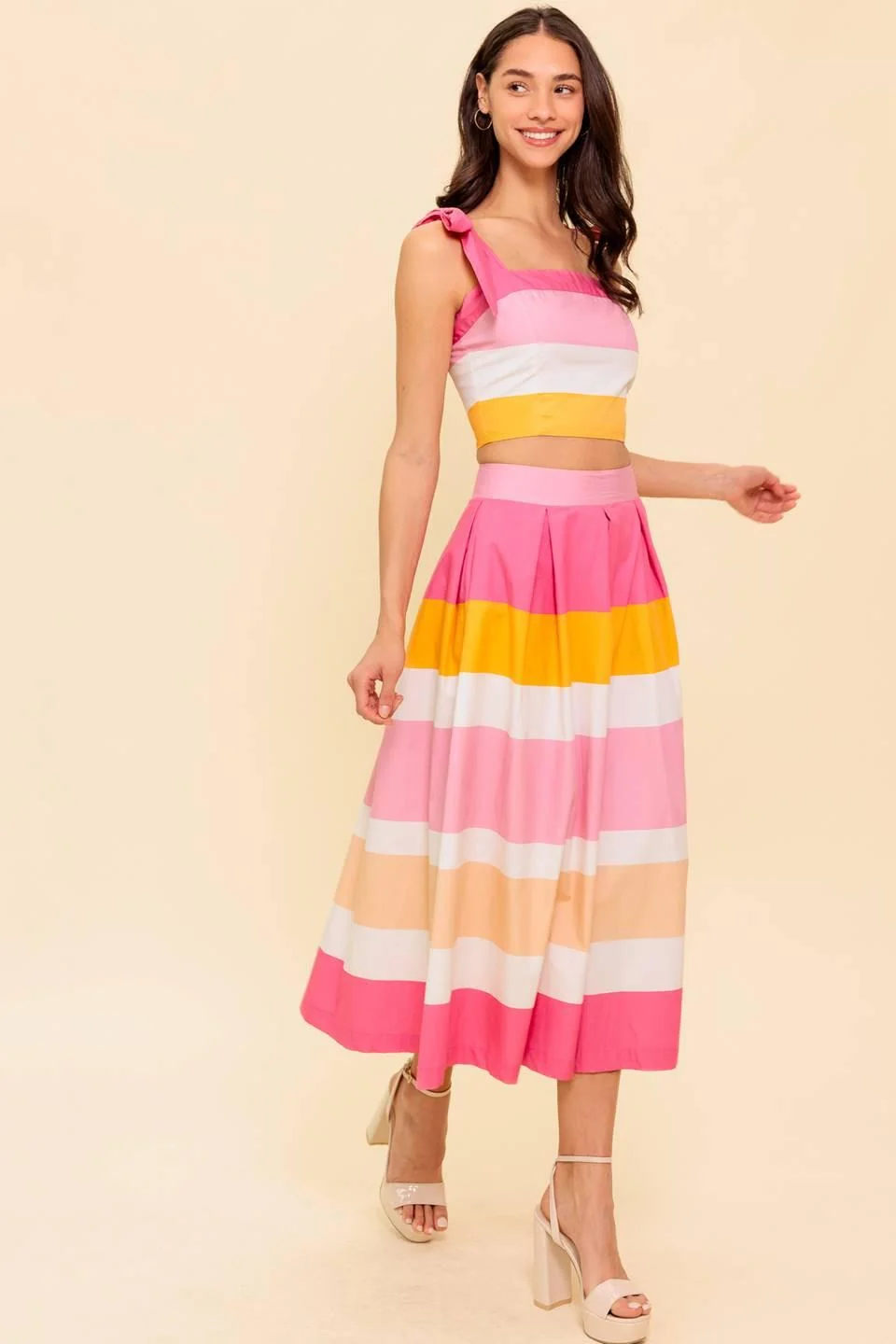 Superior The Space Between Pink Woven Top and Skirt Set Consistent