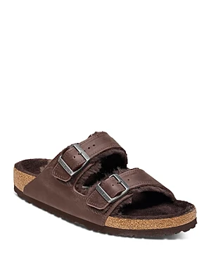 Elegant Birkenstock Arizona Shearling Waxy Leather Oiled Sandals Regular Elite