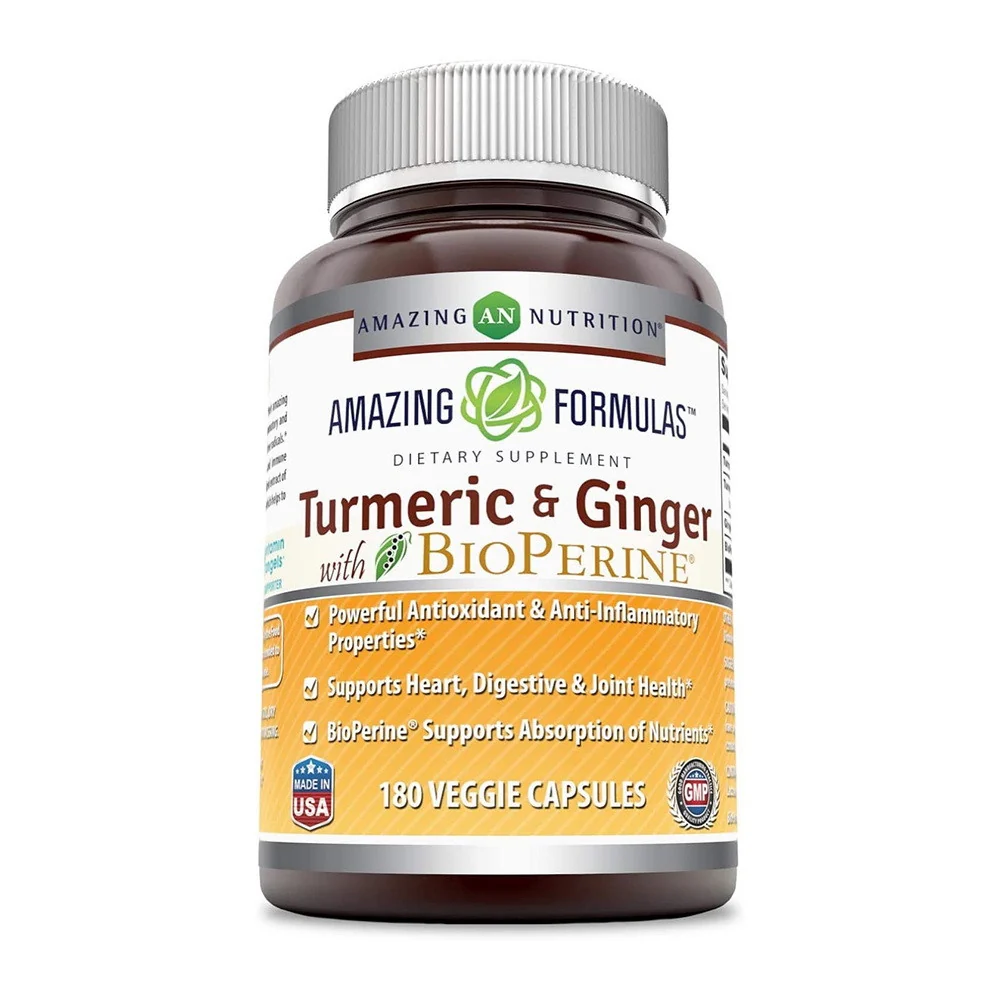 Recyclable Formulas Turmeric Curcumin Ginger with BioPerine 1500 Mg Veggie Capsules 180 Ea Stylish