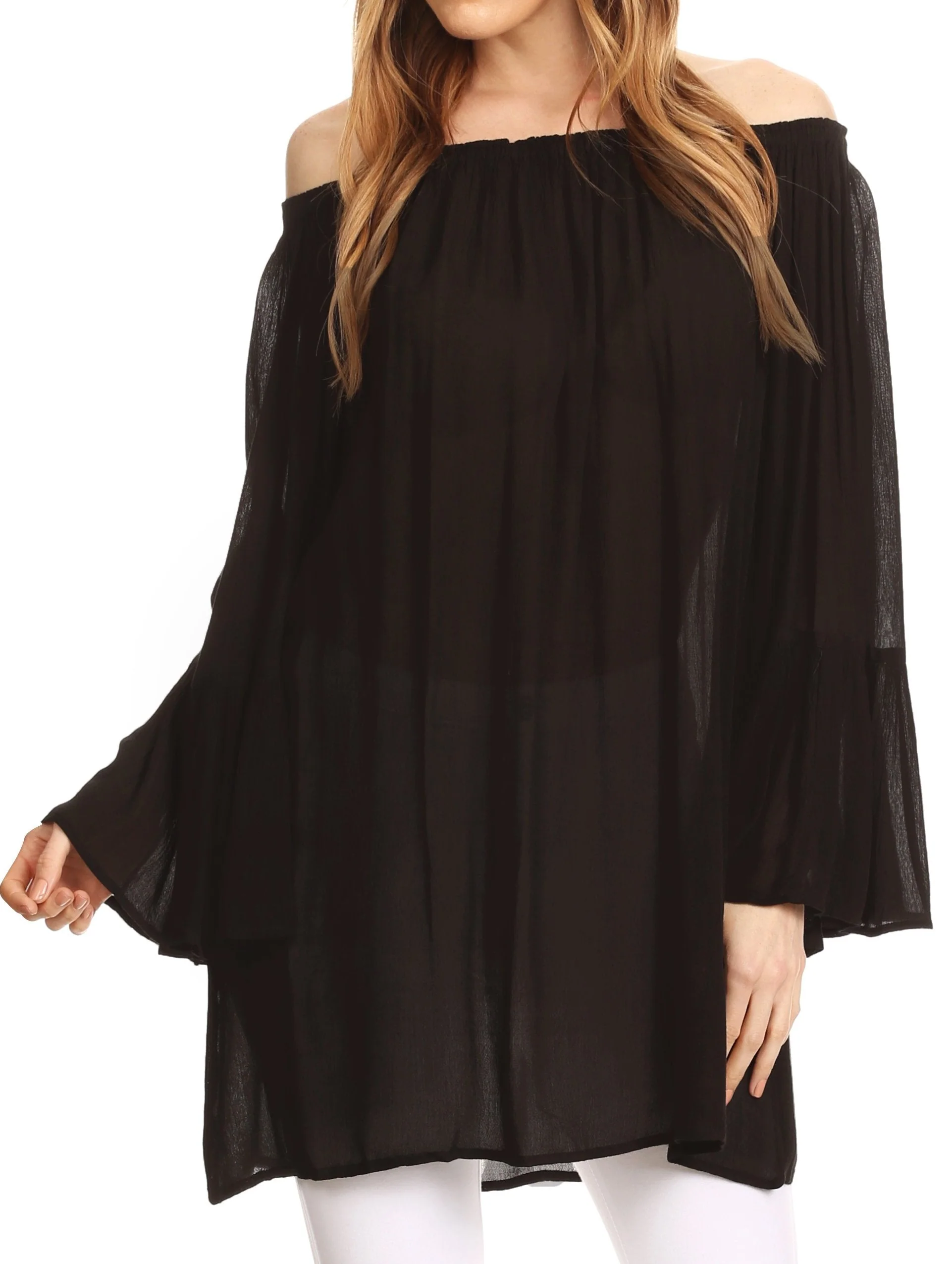 Traditional Sakkas Anna Casual Flowy Wide Neck 3 4 Sleeve Light Summer Boho Blouse Top