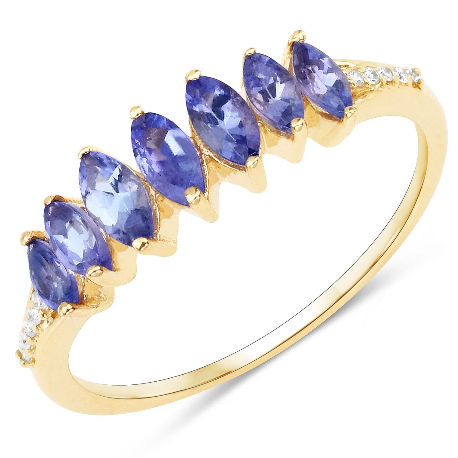 Efficient 0.74 Ct Marquise Violet Tanzanite Diamond Prong 14K Yellow Gold Pave Statement Ring Casual