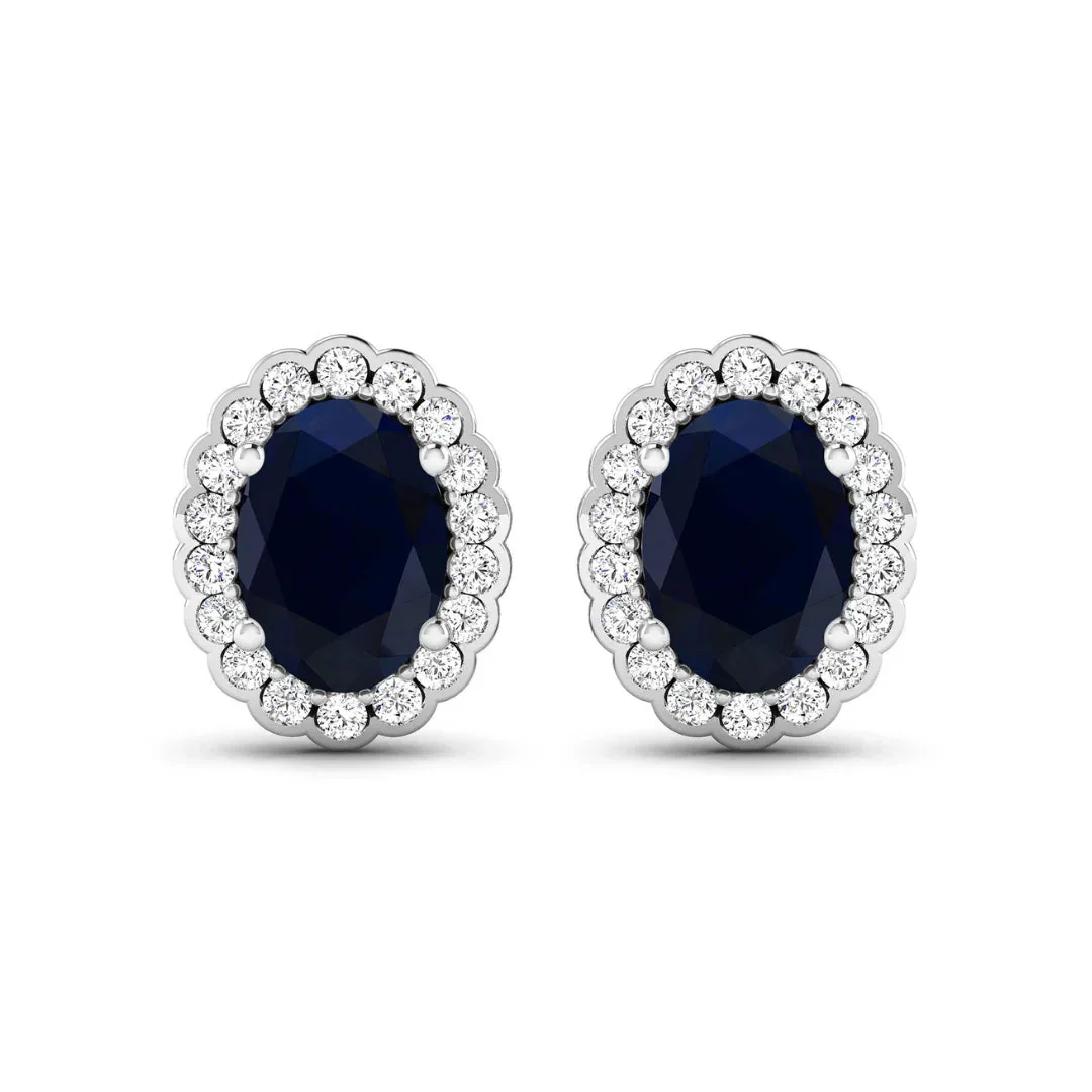 Refined 1.80 Ct Oval Blue Sapphire Diamond Prong 14K Gold Halo Stud Earrings Professional