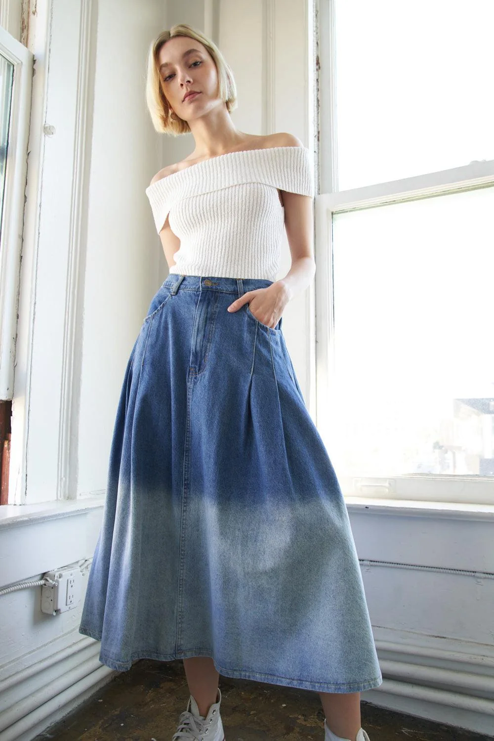 Prestigious State of Mind Denim Midi Skirt Versatile