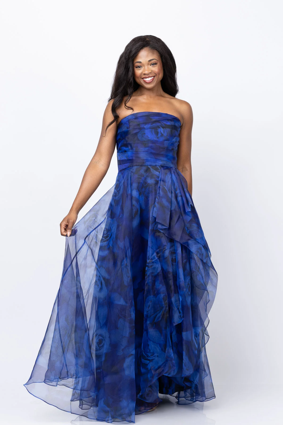 Elegant Theia FAHRETA STRAPLESS GOWN in Blurred Roses B B Clean