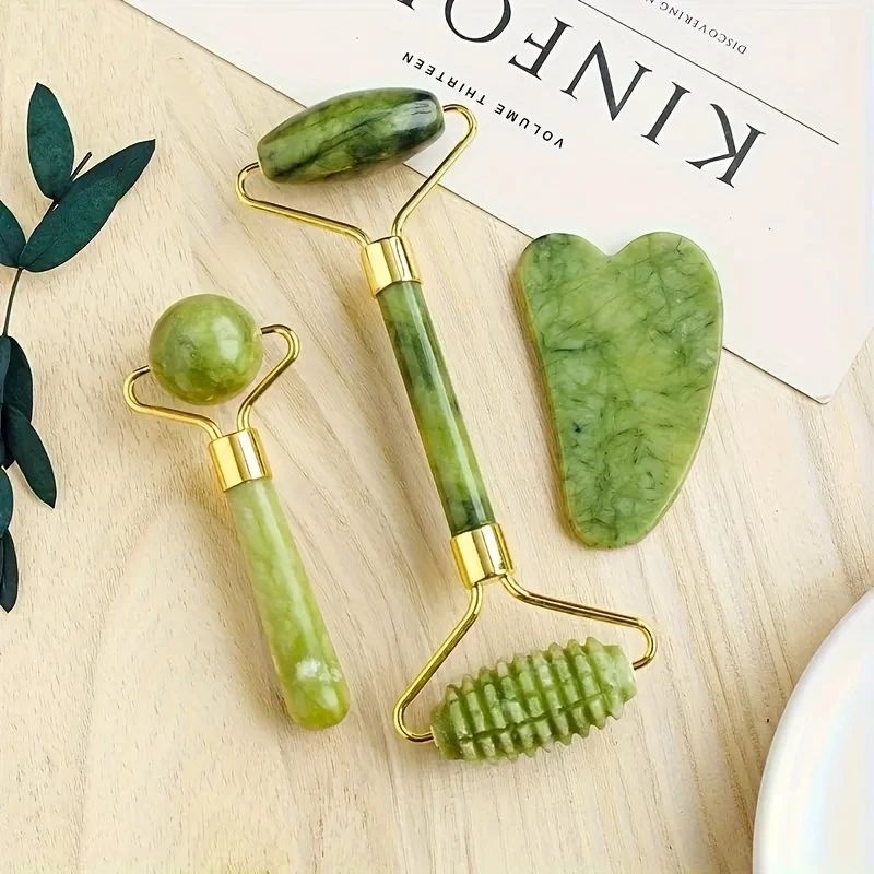 Optimized FORICOM 3pcs Jade Roller Gua Sha Set with Shaped Comb - Fragrance- Beauty Tools Functional
