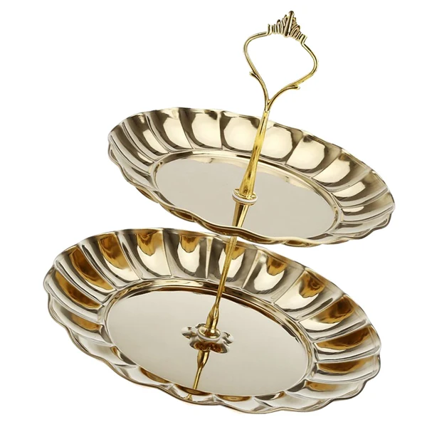 World-Class Maxbell Cake Stand Fruit Plates Cupcake Party Wedding Decorating 2 Tier Golden Sophisticated