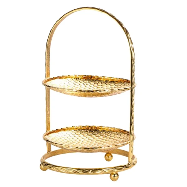 High-End Maxbell Fruit Cake Stand Plate Food Platter Metal Display Rack Holder Golden 2 Tier Fine