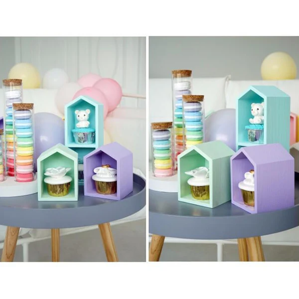 Verified Maxbell House Shape Cupcake Stand Wood Cake Tool Ornament Purple Single Layer Fast