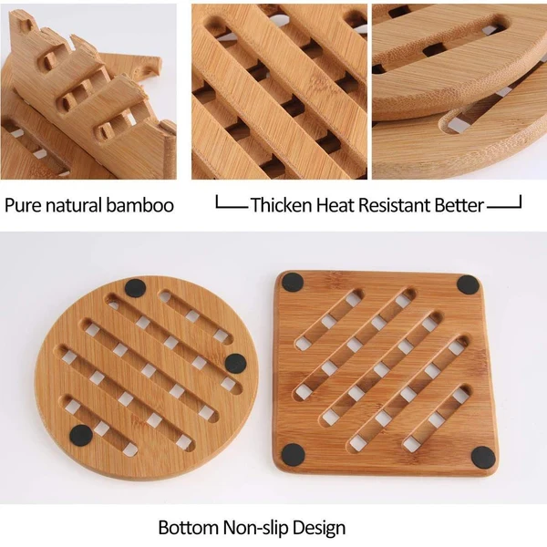 Prestigious Maxbell Bamboo Hot Pads Trivet Home Teapot Kitchen Heat Resistant Pads 15x15cm Reliable