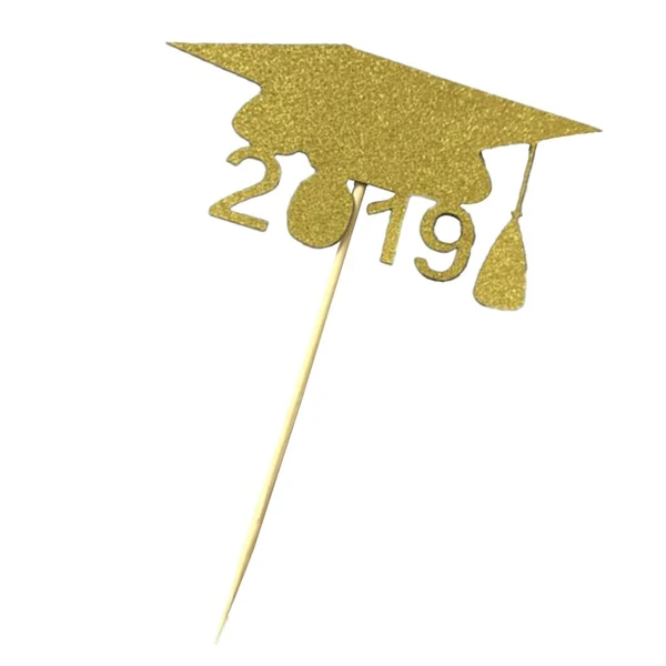 High-End Maxbell 10pcs Cake Toppers Paper 2019 Doctorial Hat Cake Picks for Party Birthday Gold Sustainable