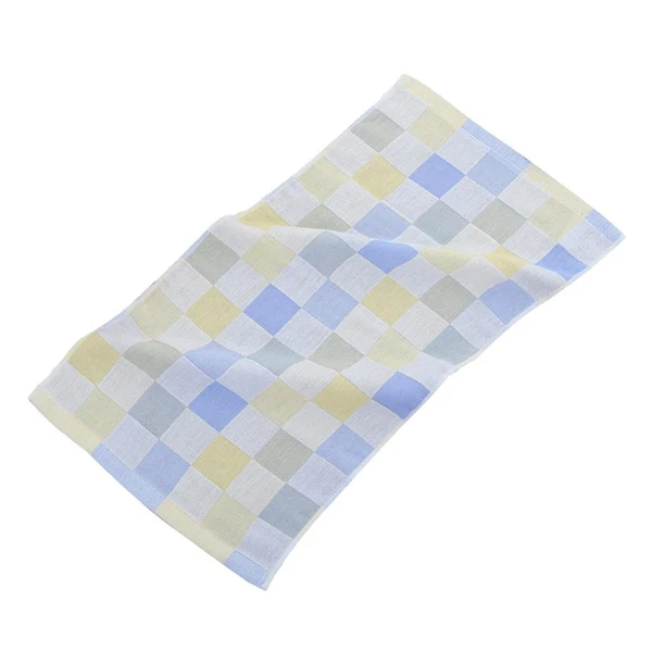 Classic Maxbell Double-deck Pure Cotton Kids Children Hand Face Towel Plaid Blue 25x50cm Excellent
