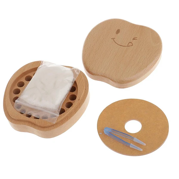 Healthy Maxbell Boy Girl Apple Style Curl Tooth Box Baby Save Milk Teeth Wood Storage Box 1 Sustainable