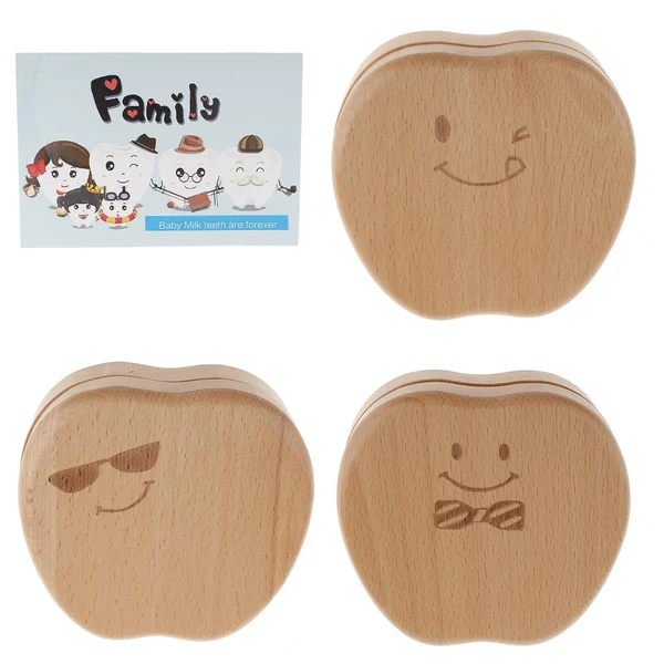 Safe Maxbell Boy Girl Apple Style Curl Tooth Box Baby Save Milk Teeth Wood Storage Box 2 Practical
