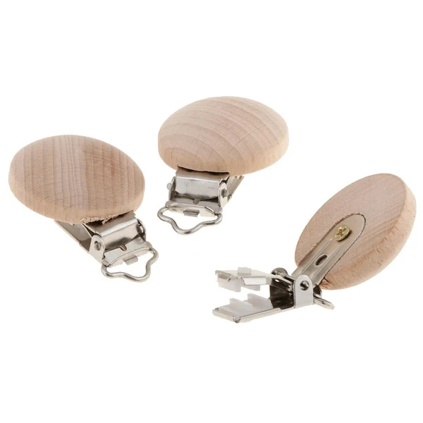 Practical Maxbell 5 Pieces Round Holes Wooden Dummy Pacifier Clip for Infant Baby 3.5mm Crafted