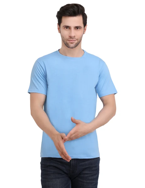 Certified Maxbell Solid Men T Shirt Light Blue High-Grade