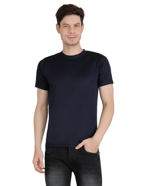 Consistent Maxbell Solid Men Round Neck Dark Blue T Shirt Trusted