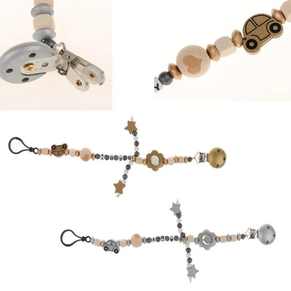 Luxury Maxbell Pacifier Teething Silicone Wooden Baby Chain Clip Dummy Holders Gold Eco-Friendly