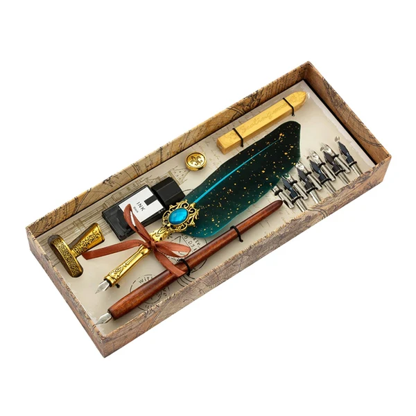 Comfortable Maxbell Dip Feather Pen Set Quill Pen for Antique Calligraphy Blue Efficient