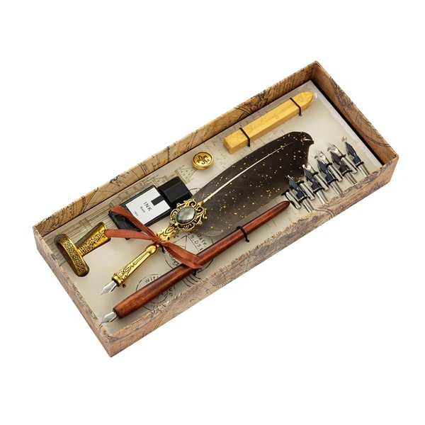 Certified Maxbell Dip Feather Pen Set Quill Pen for Antique Calligraphy Golden Gray Innovative