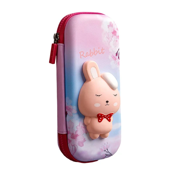 Excellent Maxbell 3D Decompression Pencil Case Large Capacity for School Girl and Boy Kids Pink rabbit Detailed