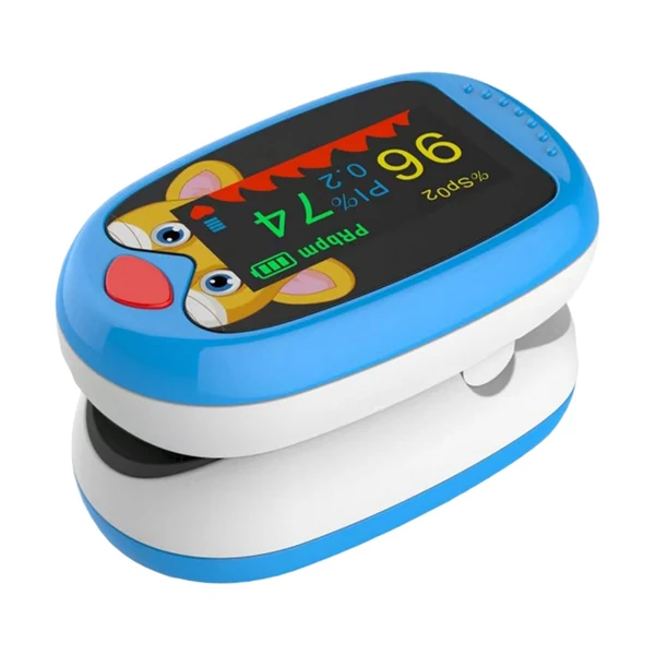 Clean Maxbell Cute Portable Finger Oximeter Sensor for Children Fast One-key Detection Blue Elegant