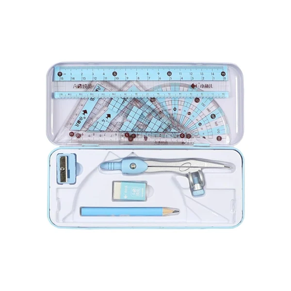 Superior Maxbell Math Geometry Kit Set 8Pcs Student Supplies Protractor for Drawings Students blue Classic