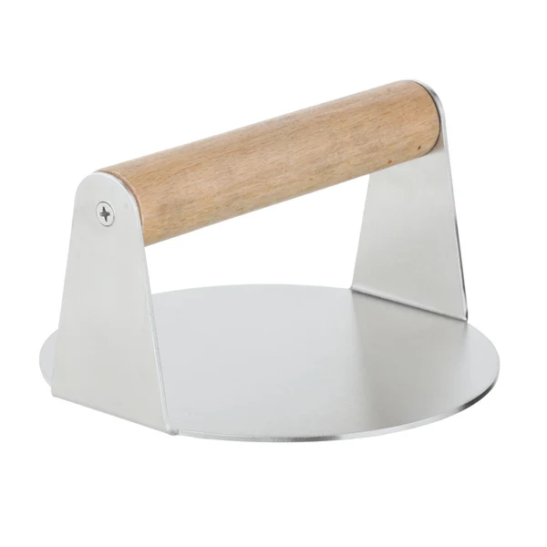 Sophisticated Maxbell Burger Press Wooden Handle Bacon Rustproof Easy to Clean Accessories Home Round Dependable