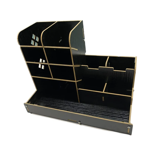 Artisan Maxbell Wooden Pen Organizer Multi-Functional Modern Pen Holder Box for Home Student Bright black Recyclable