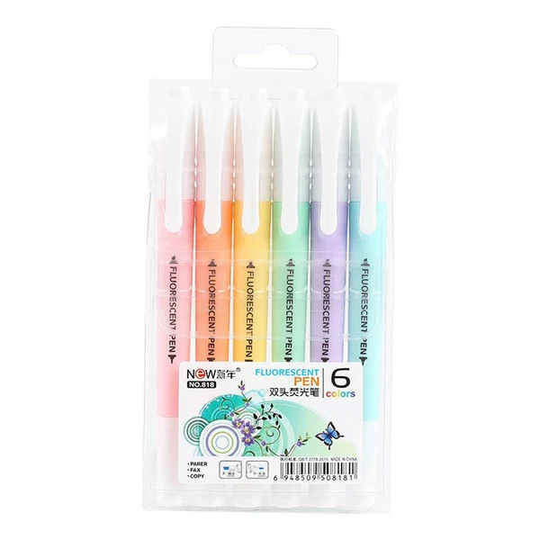 Healthy Maxbell Multicolor Fluorescent Marker Pen 6 Pack Pointed and Oblique Tip Highlighter Unique