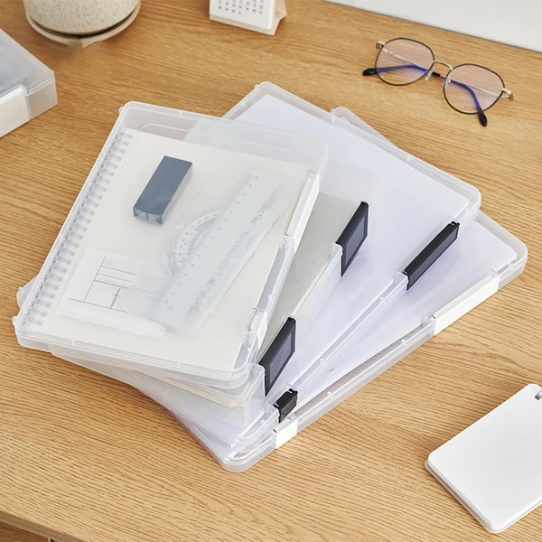 Responsible Maxbell Transparent Portable File Case Double-buckle with Handle Box Containers A5 Thin White High-End