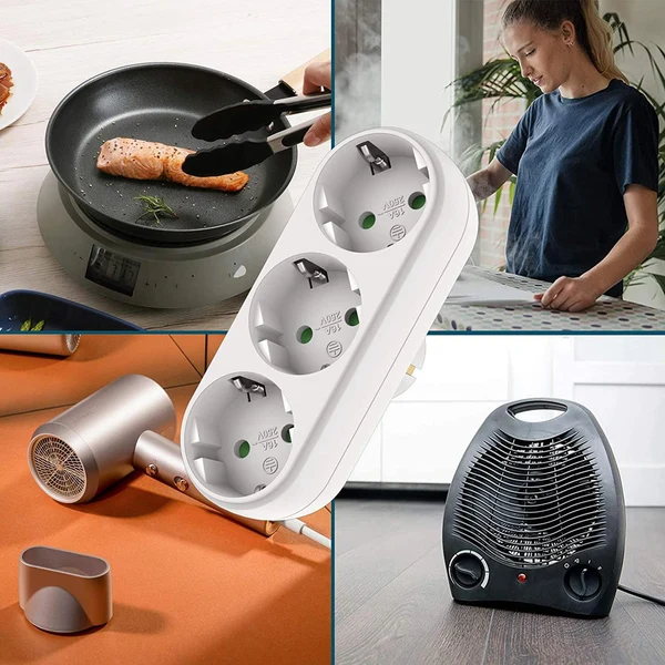 Premium Material Maxbell EU Plug Triple Socket AC 250V 16A 3500W Fireproof Socket for Home Office Functional