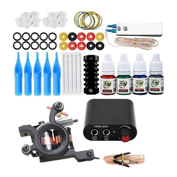 Outstanding Maxbell Complete Tattoo Kit Color Inks Power Supply Foot Pedal Needles Grips EU Flexible