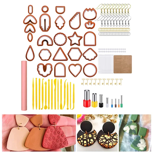 Elite Maxbell 157Pcs Cutter of Polymer Clay for Earrings 30 Jump Rings Red Soft