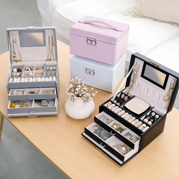 Verified Maxbell Jewelry Box Organizer PU Leather Storage Case for Rings Bracelets Showcase Black Eco-Friendly