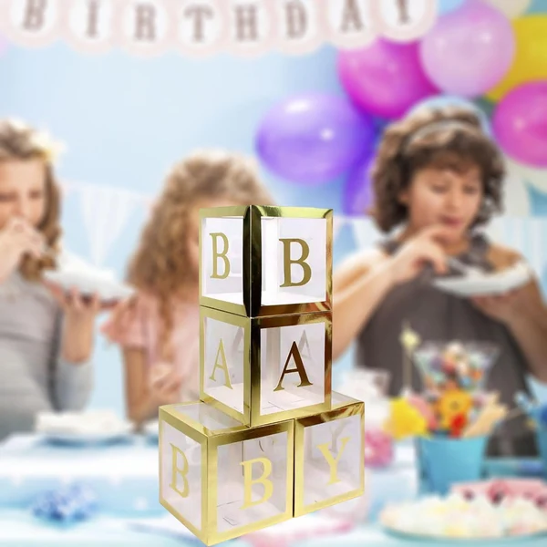 Responsible Maxbell Reusable Clear Balloon Boxes W Letters Party Supplies Gold BABY Green