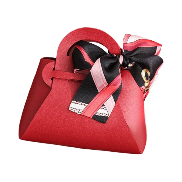 Optimized Maxbell 5 Pieces Exquisite PU Leather Wedding Favours Bags Handbag with Ribbons Red Functional