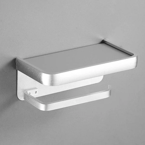 Flexible Maxbell Toilet Paper Holder with Shelf Wall Hanging Punch Adhesive for Bathroom silver High-End