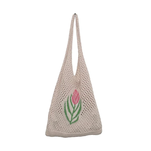 Environmentally Friendly Maxbell Women Knitted Handbag Weaving Beach Girls Large Summer Casual Tote Beige Fine