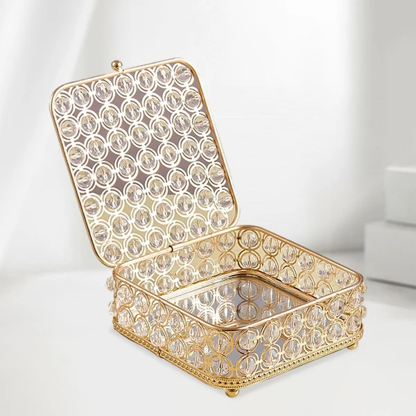 World-Class Maxbell Crystal Jewelry Box Organizer Storage Dresser with Cover Bracelets Necklace 12x12x5cm Modern