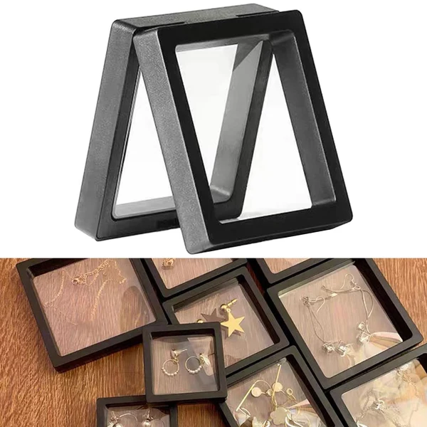 Reusable Maxbell 3D Floating Frame Jewelry Storage Box PE Film for Necklace Women Girls 11x11cm Elegant