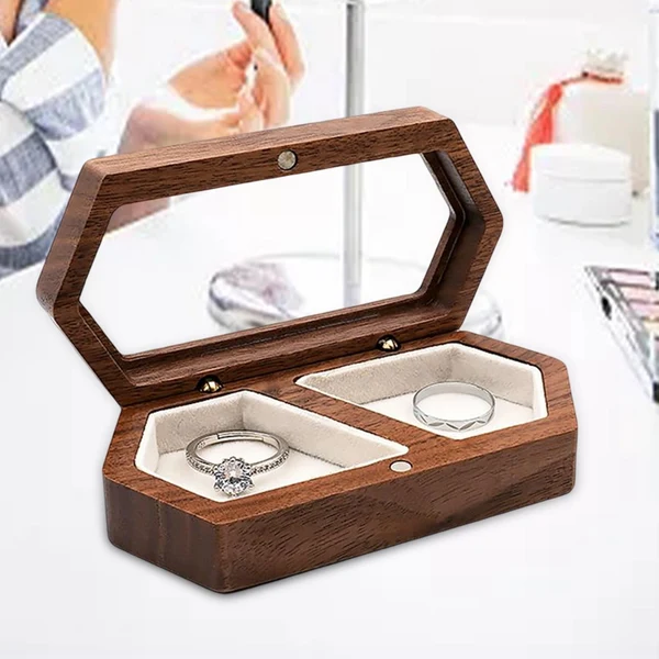 Refined Maxbell Portable Diamond Rings Box with Lid Double Rings Box for Engagement White Outstanding