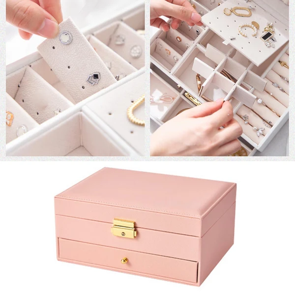 Environmentally Friendly Maxbell Jewelry Organizer for Women with Drawer Mirror Studs Bracelet Necklace Pink High-Grade